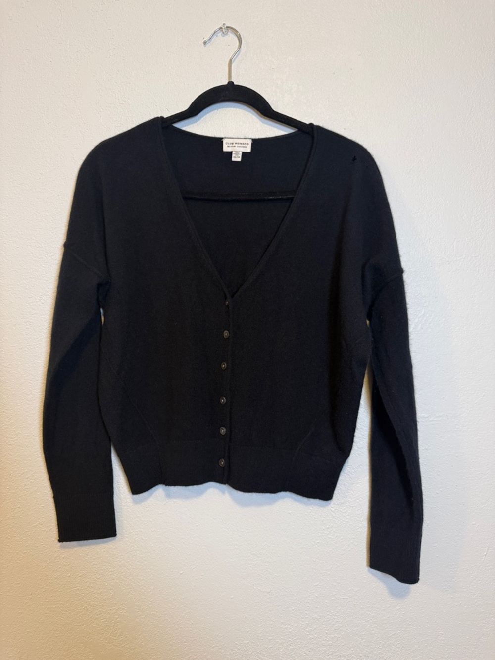 Club Monaco Black V-Neck Button Cardigan cashmere